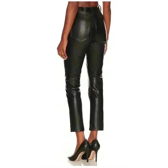 New Agolde Riley Long Pants Recycled Leather in Detox Black High Rise Sz 34 - Picture 2 of 11